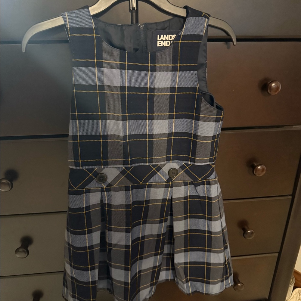 Lands' End Navy and Gray Plaid girls uniform jumper